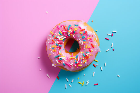 Generative ai picture of delicious tempting glazed sweet donut with topping