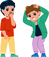 person worried kid boy vector. little male, problem childhood, doubt question person worried kid boy character. people flat cartoon illustration