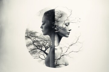the image of a split personality. fight with your inner world. yin and yang. black and white