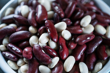 Close up of red and white beans, vegetarian food