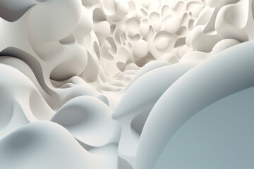 Soft, abstract, white shapes forming a 3D background. Generative AI