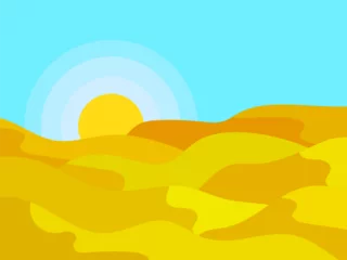 Foto op Plexiglas Desert landscape with dunes and sun in a minimalist style. Desert wavy landscape with sun. Design for printing banners, posters, book covers. Vector illustration © andyvi