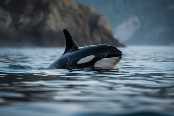 oceanic sight of the lovely young orca. Generative AI - obrazy, fototapety, plakaty