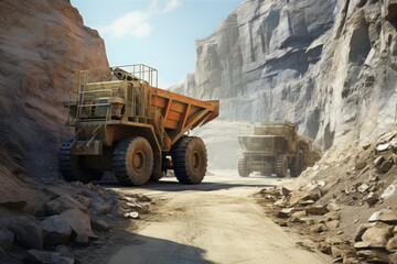 Powerful Dumper truck in career. Big coal. Generate Ai