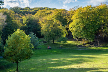 Obraz premium Autumn view of Tandle Hill country park in Royton, Greater Manchester, United Kingdom. 