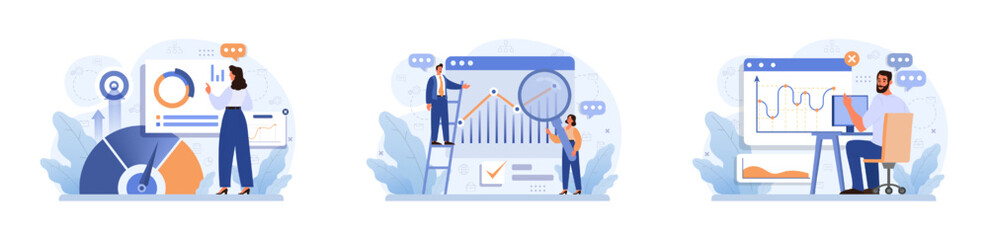 Progress set. Work optimization and efficiency. Character moving