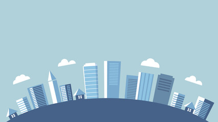 Vector urban building skyline bakground illustration with clouds and building and house	
