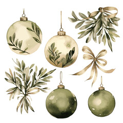 set of christmas balls olive and beige color