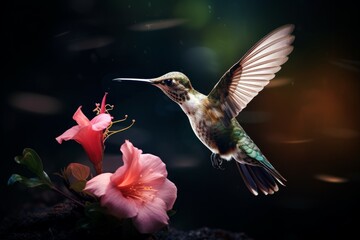 Nimble Flying hummingbird. Flower bird nature. Generate Ai - obrazy, fototapety, plakaty