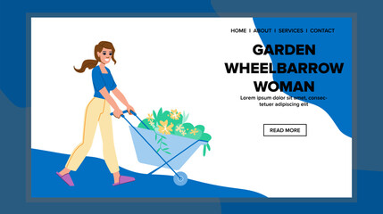 man garden wheelbarrow woman vector. outdoors work, ing farm, agriculture organic man garden wheelbarrow woman web flat cartoon illustration