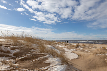 Sand Dunes of Oostende (Ostend) in the snow, North Sea coast, Belgium.