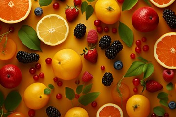 Fresh Fruit background topview. Organic healthy. Generate Ai - obrazy, fototapety, plakaty