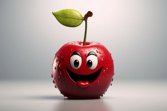 Naklejki Amusing Funny cherry character. Smiling fruit art. Generate Ai