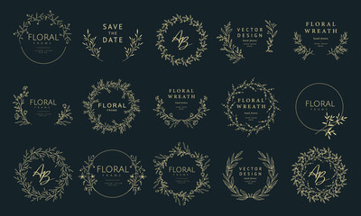 Luxury hand drawn floral frames. Elegant vintage wreath set. Vector illustration for label, corporate identity, logo, branding, wedding invitation, greeting card, save the date