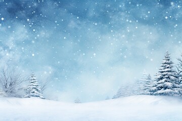 Background with snowy scenes and night sky, snow-covered trees.