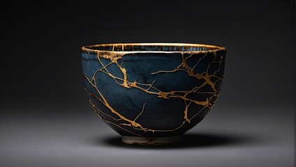 "Celestial Raku: Ancient Japanese kintsugi Bowl Reborn in Gold"