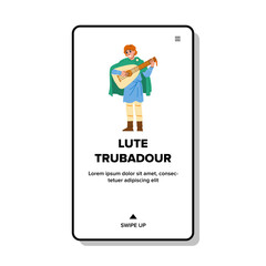 minstrel lute trubadour vector. troubadour music, instrument ancient, musical renaissance minstrel lute trubadour web flat cartoon illustration