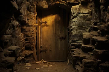 Fotobehang Subject emerges from secret door to secret room © Victoria