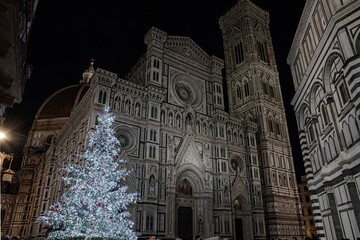 Illuminated Christmas tree in the center of Florence during the holidays - 666688901