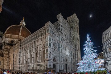 Illuminated Christmas tree in the center of Florence during the holidays - 666689186