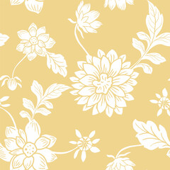 Fototapeta na wymiar Vector collection of dahlias. Hand drawn vector illustration of flowers on yellow background. For decoration invitations, tattoo, greeting cards and another print.