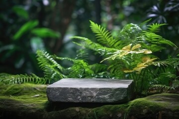 tone platform in tropical forest for product presentatio 