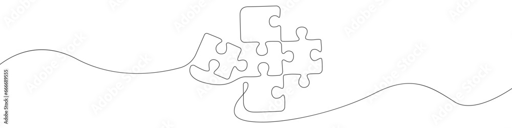 Poster puzzle icon line continuous drawing vector. one line conundrum icon vector background. team work ico