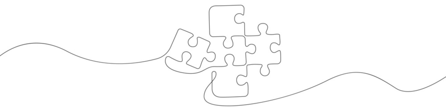 Puzzle icon line continuous drawing vector. One line Conundrum icon vector background. Team work icon. Continuous outline of a Missing item.