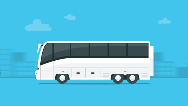 Bust travel trough the city traffic, flat style animation