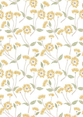 Abstract floral seamless pattern background in white.  light pastel yellow flower pattern perfect for textiles, apparel, wallpaper etc.vector seamless floral pattern with chamomile flowers.