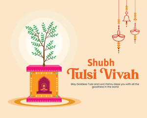 Beautiful Shubh Tulsi Vivah Hindu festival banner happy Tulsi marriage