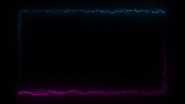 Animation on a dark background with neon lights in the shape of a square. 4K.