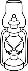 Lantern line vector illustration. For printing advertisements, posters, business cards, banners, coloring books. Metal oil lantern with glass for camping. Round lamp in a metal case with a handle.