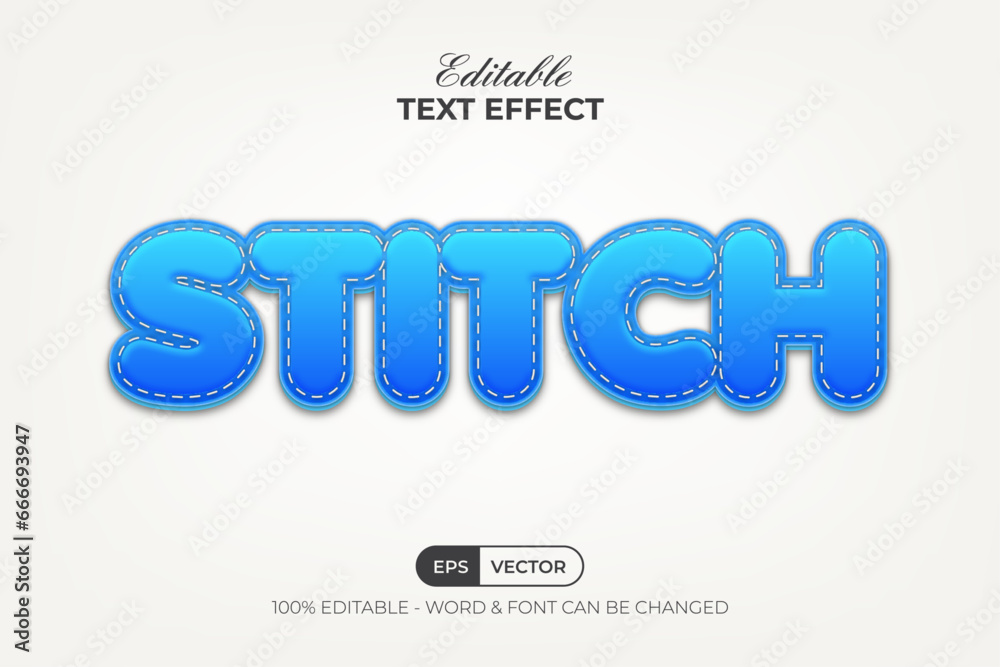 Fototapete stitch blue text effect style. editable text effect.