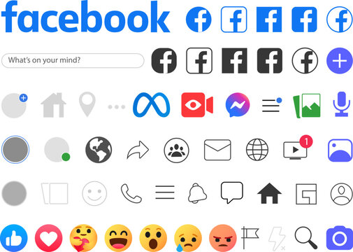 Facebook symbols, profile. Facebook template frame. Facebook mockup. Emoticon buttons. Emoji Reactions for Social Network.