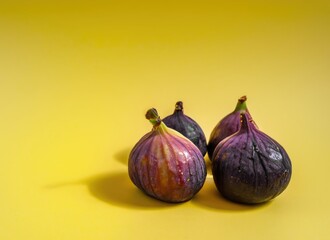 Obraz premium A few figs on yellow background with copy space. AI Generated.