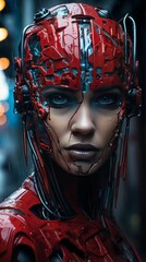 Wallpaper of a Cybernetically Enhanced Character with Glowing Augmentations, Generative AI