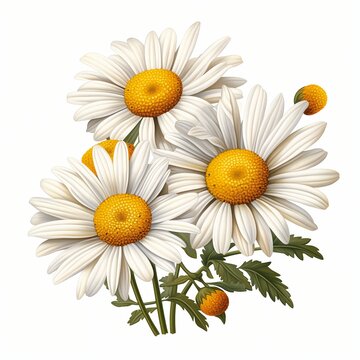 three white daisies yellow centers distinct leave daisy sweet