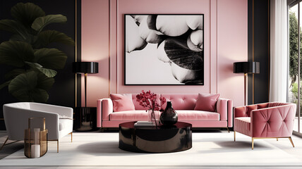 Chic Pink and Black Living Room Harmony
