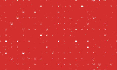 Seamless background pattern of evenly spaced white drum symbols of different sizes and opacity. Vector illustration on red background with stars