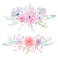 Watercolor hand painted delicate and romantic flower bouquets
