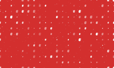 Seamless background pattern of evenly spaced white school bag symbols of different sizes and opacity. Vector illustration on red background with stars