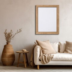 Neutral Room with Couch Picture Frame Mockup
