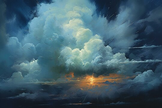 Blue cloudscape painting. Generative AI