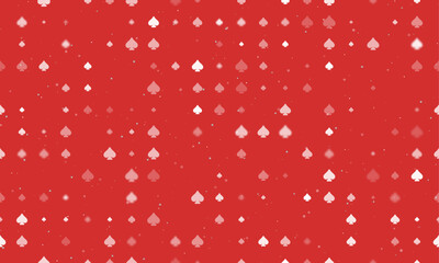 Seamless background pattern of evenly spaced white spades of different sizes and opacity. Vector illustration on red background with stars