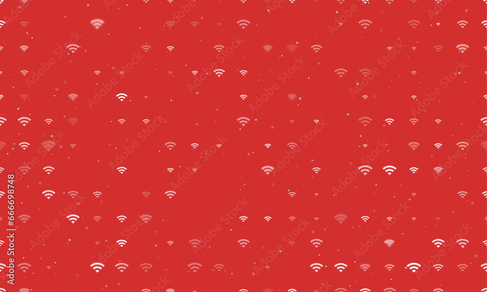 Poster seamless background pattern of evenly spaced white wifi symbols of different sizes and opacity. vect