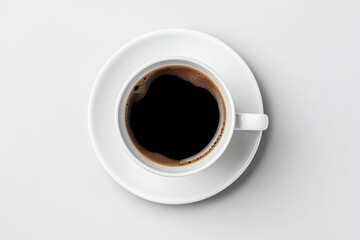 white cup and saucer with freshly brewed strong black coffee