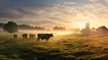 Fotobehang Herd of cows grazing on a farmland © Ahtesham