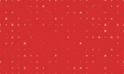 Seamless background pattern of evenly spaced white champagne toast symbols of different sizes and opacity. Vector illustration on red background with stars