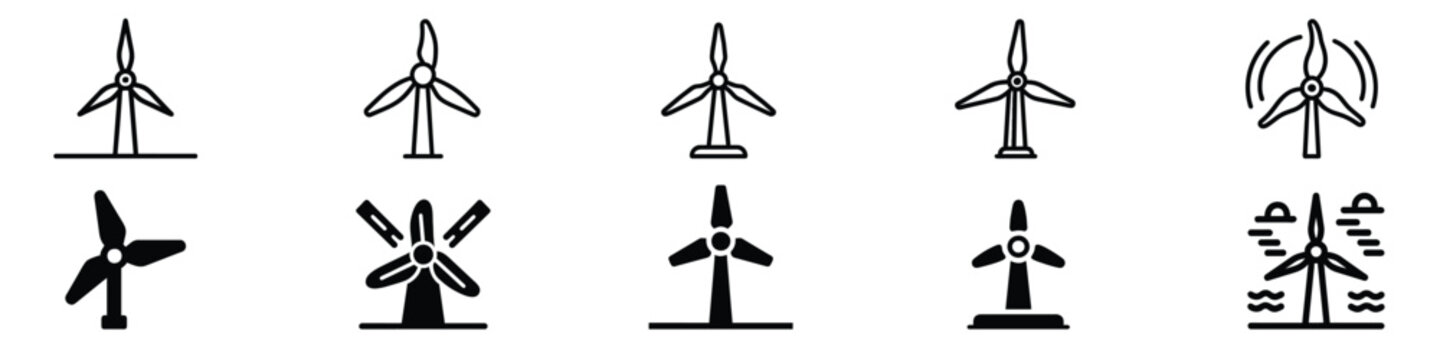 Wind turbine power symbol icon. Wine turbine icon showing wind power, Windmill silhouette. Wind power line icon concept. Wind power vector linear illustration, Windmill icon. Simple metal windmill